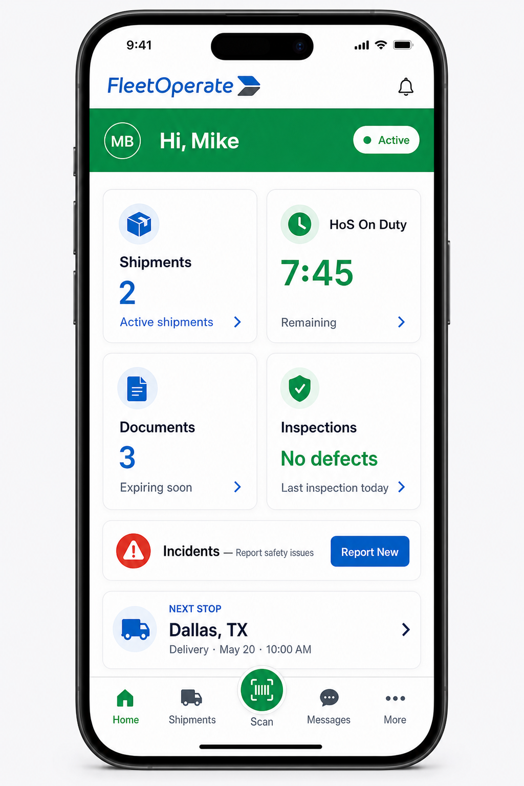 FleetOperate driver mobile app