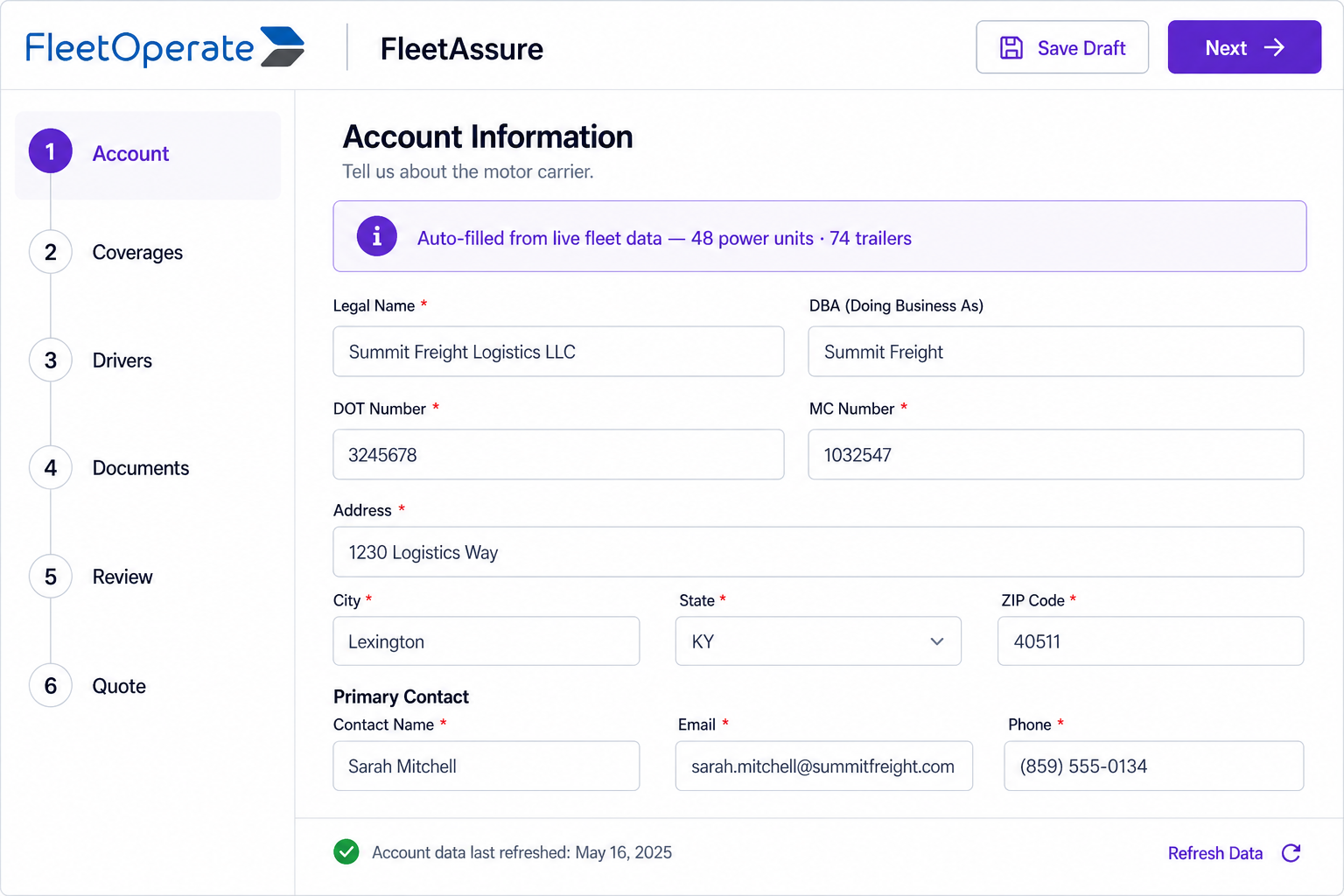 FleetAssure submission wizard